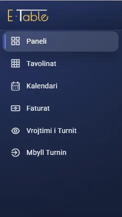 Menuja e kamarierit në E-Table: tavolinat, kalendari, faturat dhe mbyllja e turnit
