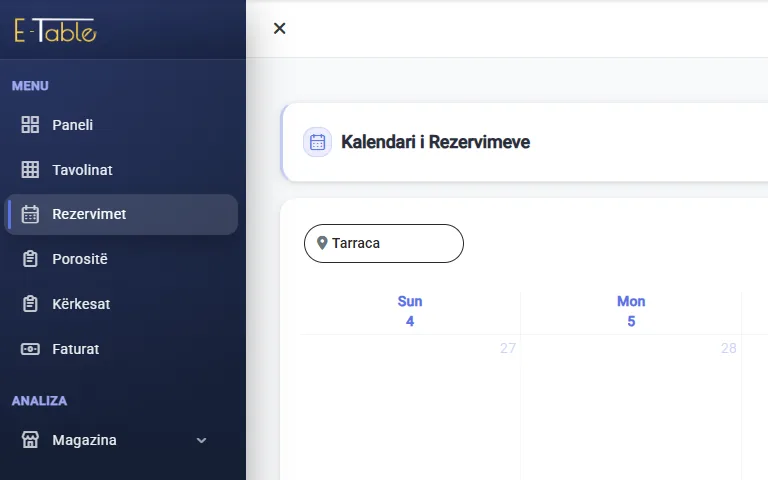 Kalendari mujor i rezervimeve në panelin e E-Table